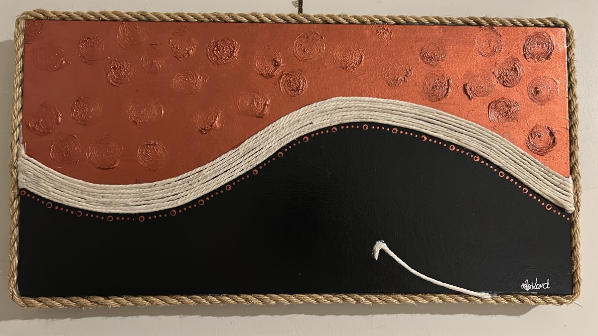 Copper wave painting with rope frame